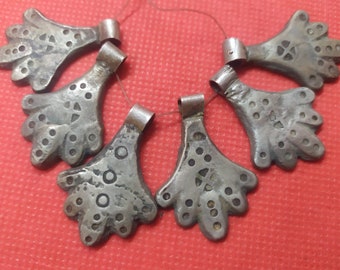 Moroccan jewelry, lot 6 old Berber silver traditional ethnic hand/hamsa pendants, 1 1/4 inches long