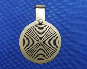 Moroccan jewelry, old Berber silver large spiral pendant, handwork made, 4 inches height