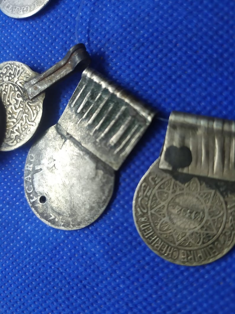 old Berber Moroccan spanish silver coins pendants, Moroccan jewelry