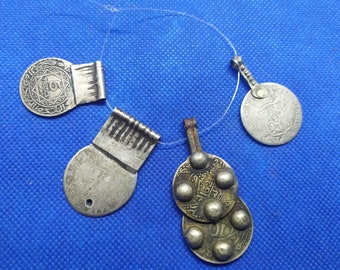 Moroccan jewelry, old Berber Moroccan spanish silver  coins pendants,