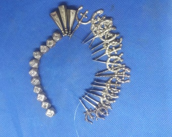 Moroccan jewelry old Berber geometric silver beads, dove feet, cones pendants