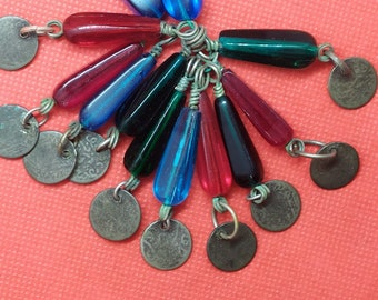 Moroccan Jewelry, lot 4 old silver glass Berber pendants, fine shape, 2 1/4 inches height