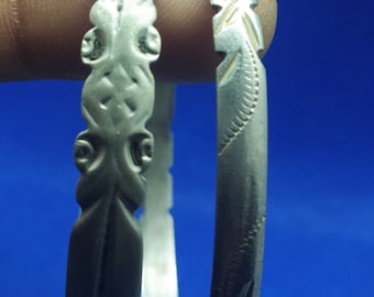 Moroccan Jewelry, 2 unmatched old Souss Berber silver scalloped bangles, 2 1/2 inches diameter