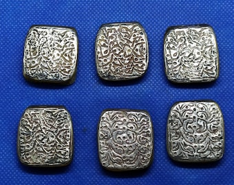 Moroccan jewelry, lot 6 old Saharan brass silver Hjab/talisman arabesque design pendants. 1 1/8 inches long