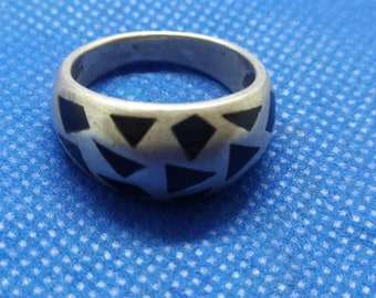 Moroccan jewelry, vintage Berber silver black nielo ring, sze 10