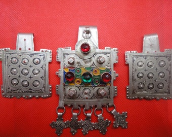 Moroccan jewelry,vintage Berber silver painted pendants