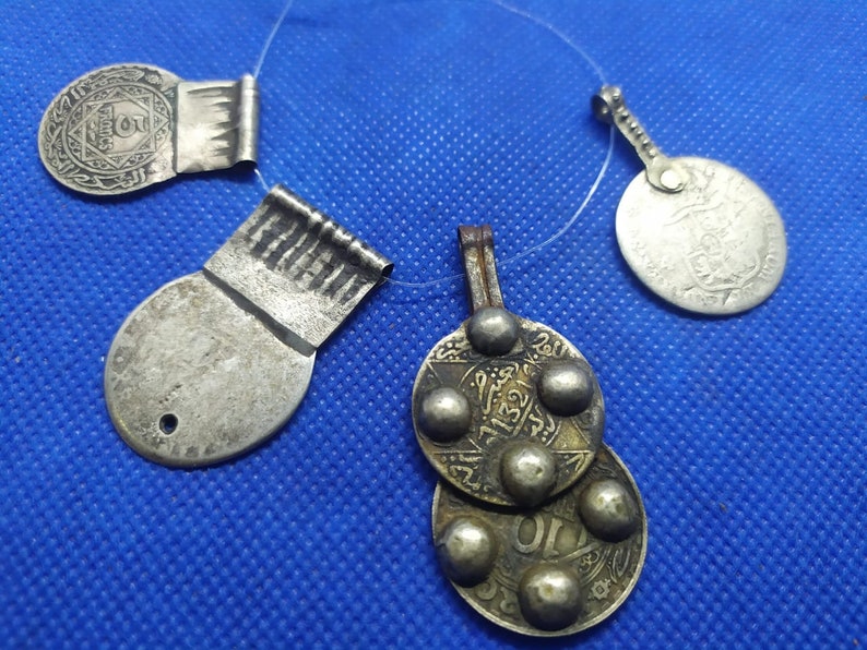 old Berber Moroccan spanish silver coins pendants, Moroccan jewelry