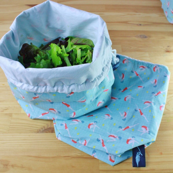 Sac à salade, sac de conservation, coton enduit, zero dechet