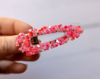 Barrette à paillettes rose et blanc, Pince à cheveux pour filles et femmes, Cadeau pour elle, Accessoires d’été, Pince de printemps, Maman et moi