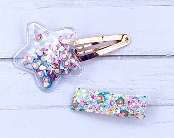 Pink Rainbow Star Shaker Snap Clip Set