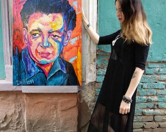 Retrato de Diego Rivera, arte pop moderno, acrílico sobre lienzo (60 x 80 cm)