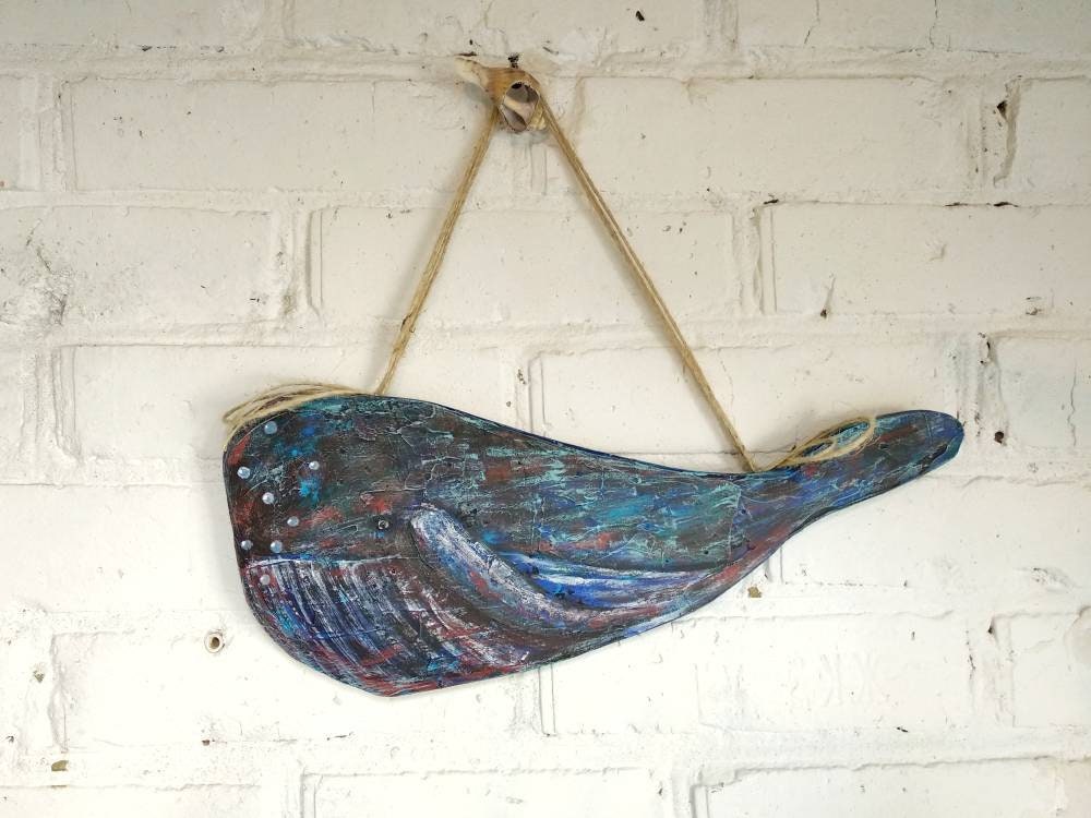 Wooden whale wall decor Blue whale for children room Etsy