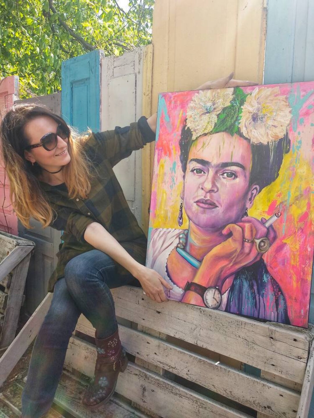 Buy Frida Kahlo Acrylic Painting, Pop Art Portrait on Canvas