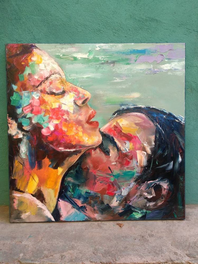 Kuss der Leidenschaft Kunst Liebespaar Öl Kunst Liebe Etsy
