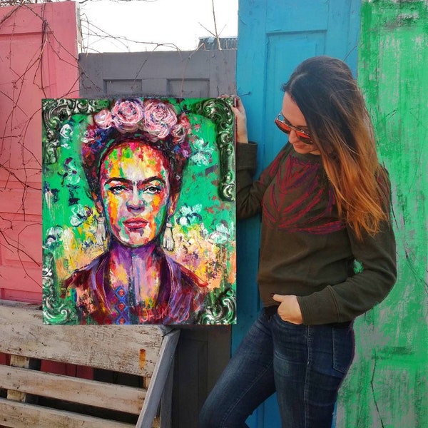 Frida Kahlo acrylic portrait Mexican handmade art Frida Kahlo portrait Painting for bohemian interior Mexico pop art Picture Frida on canvas