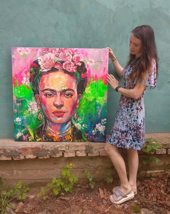 Frida Kahlo portrait Acrylic painting Frida Kahlo art Big size art ...