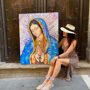 Virgen María de Guadalupe pintura acrílica sobre lienzo Nuestra Señora de Guadalupe arte Virgen de Guadalupe pintura acrílica hecha a mano María Católica