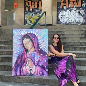 Virgin Mary of Guadalupe pink colors acrylic painting on canvas Our Lady of Guadalupe art Virgin of Guadalupe acrylic handmade painting
