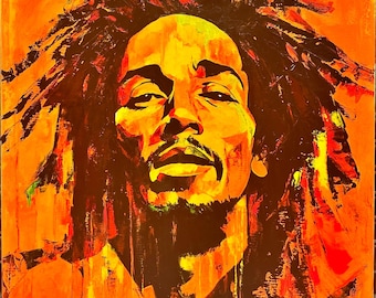 Ritratto acrilico di Bob Marley, Pop Art fatto a mano, Interni luminosi