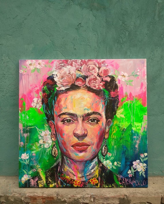 Frida Kahlo portrait Peinture acrylique Frida Kahlo art Grand format art  pour intérieur moderne Acrylique fait à la main image de style mexicain art  pour la maison -  France