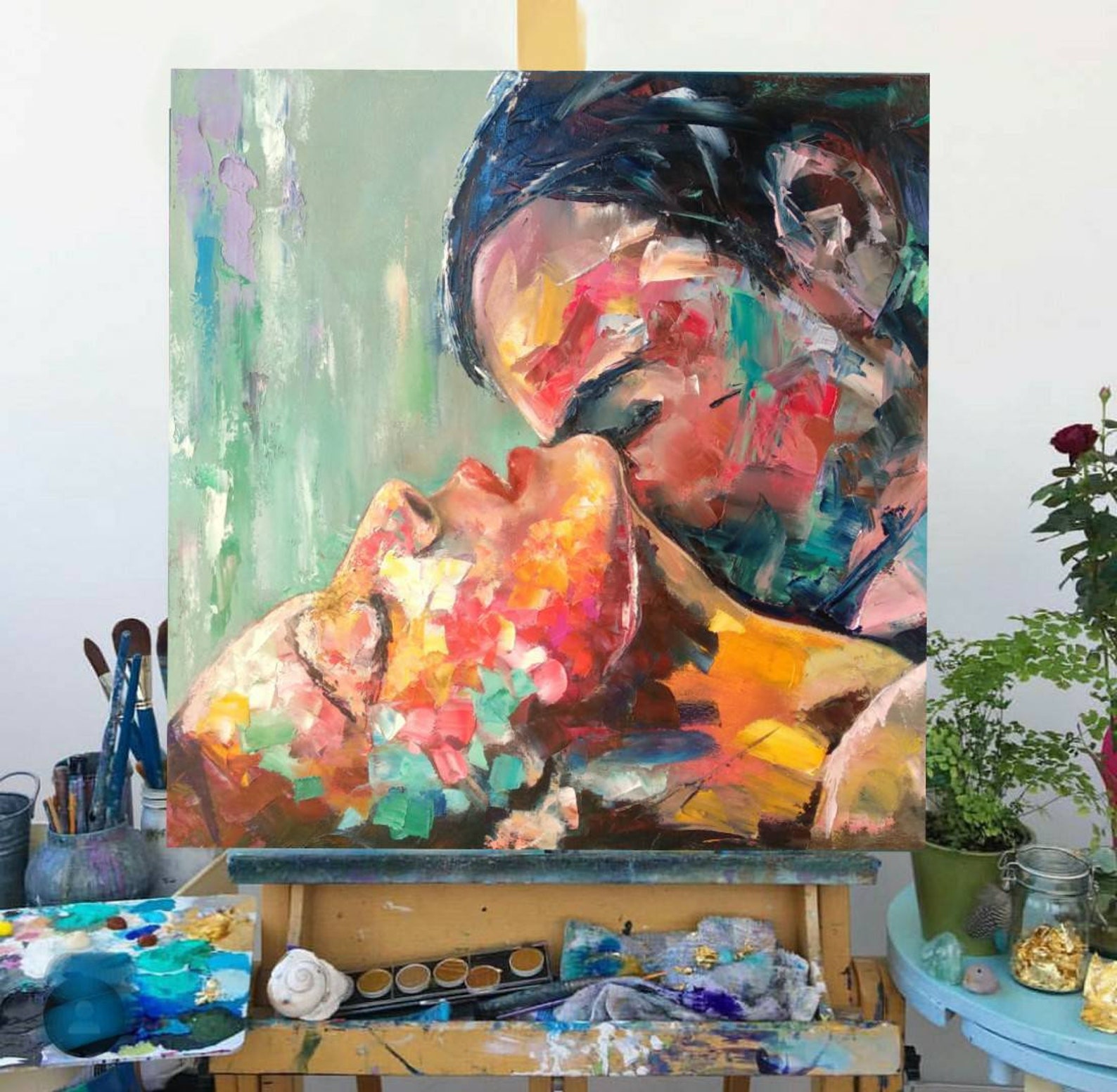 Kuss der Leidenschaft Kunst Liebespaar Öl Kunst Liebe Etsy.de