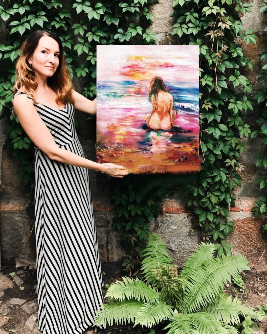 キャンバスに描かれた裸婦のアクリル画、ビーチアート、モダン