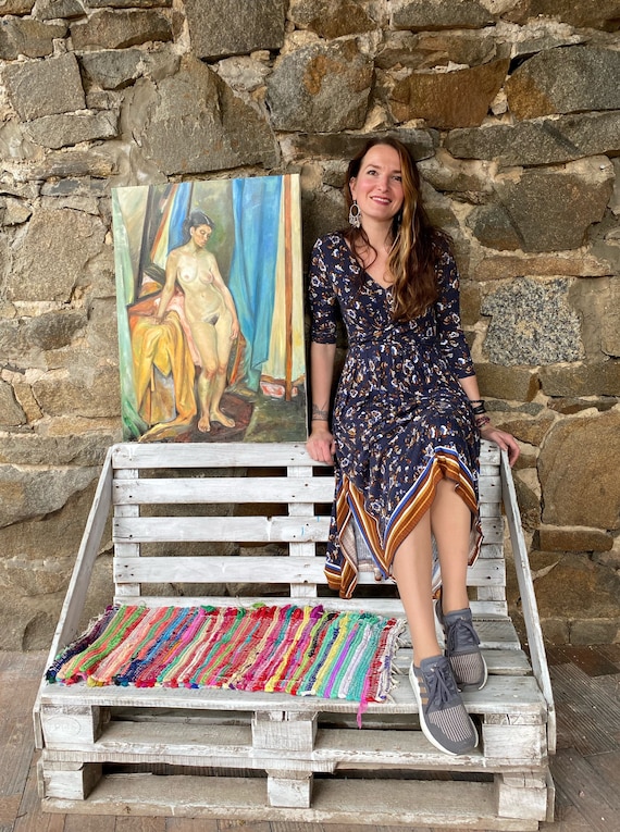 半裸婦人像　油絵　絵画　額付き 絵画 油彩 油絵 裸婦 SM 外国作家 サイン有り