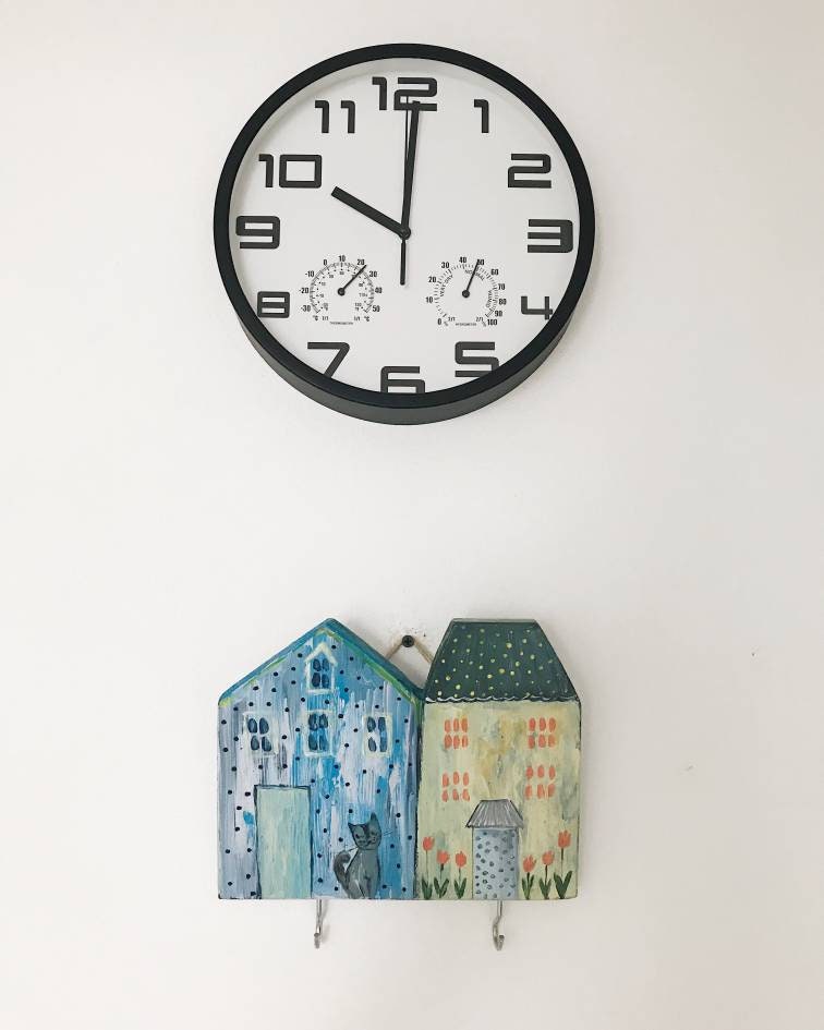 Wooden Key Holder Houses With Cat Wall Key Hanger for Entry Etsy