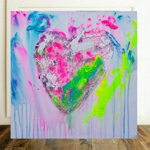 Pintura acrílica de coração abstrato Arte acrílica de coração Arte moderna brilhante para quarto Melhor presente para o dia dos namorados Decoração de parede fofa Pintura de coração