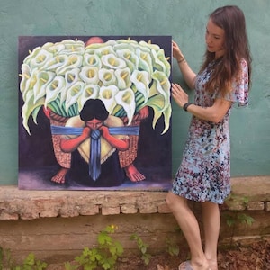 Flower Vendor Vendedora de Flores by Diego Rivera Handmade reproduction Mexican artist Diego Rivera acrylic painting