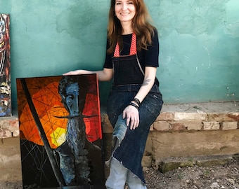 Don Quijote Kunst im modernen Stil für Wohnzimmer Acrylgemälde in rot innen Porträt des Menschen in moderner Kunst Bestes Geschenk für ihn zu Hause