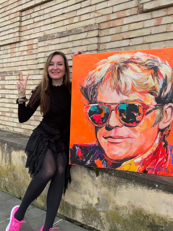 Pop Art Portrait of Legendary Singer Elton John Acrylic Handmade
