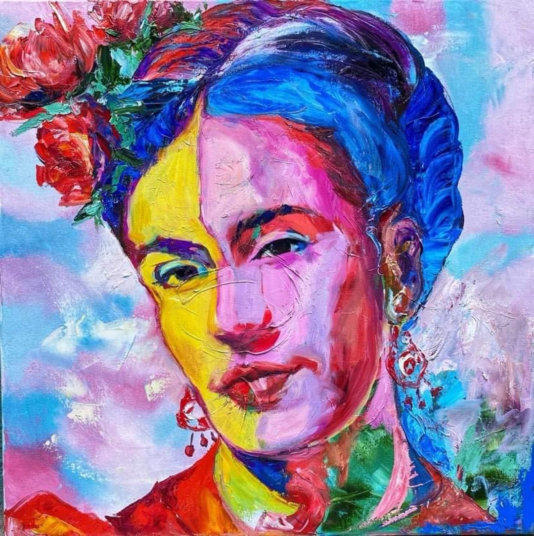 Pintura al óleo hecha a mano de Frida Kahlo Retrato de arte pop