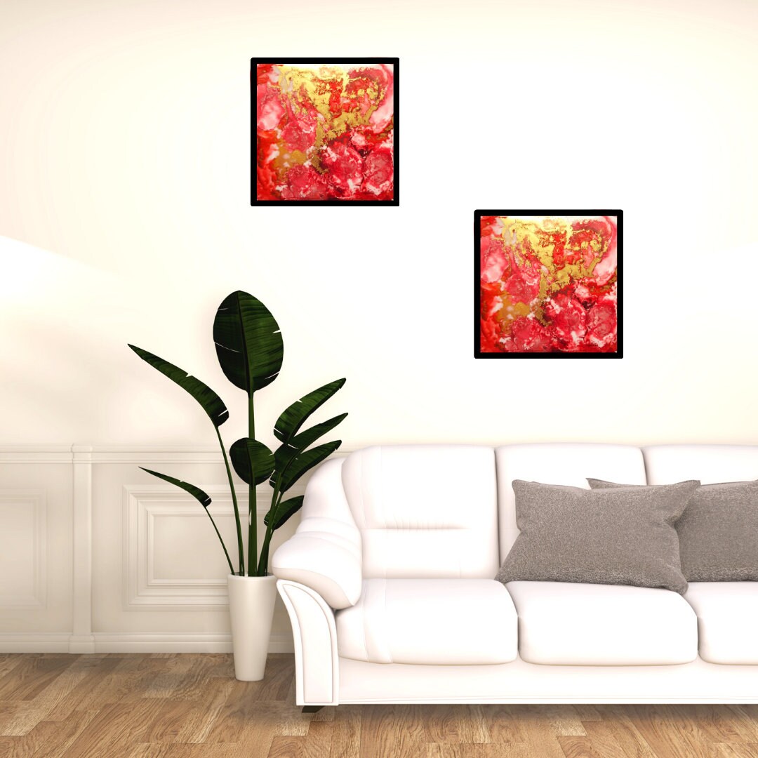 Wall DecorAbstract Art Print Red Wall Art Prints Red gold | Etsy