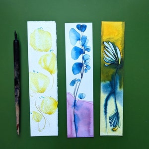 Ensemble de 3 cartes/signets à l'encre dessinées à la main