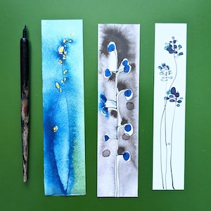 Ensemble de 3 cartes/signets à l'encre dessinées à la main