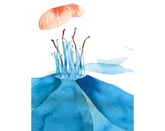 Pintura original en tinta: Arte floral abstracto, 30 x 40 cm