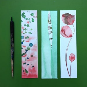 Ensemble de 3 cartes/signets à l'encre dessinées à la main