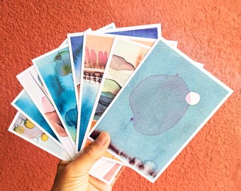 Set di cartoline di 8 disegni a inchiostro