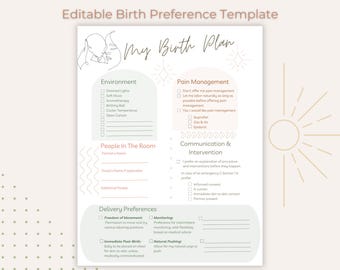 Editable Birth Plan Template: Natural Birthing Preferences (Canva)
