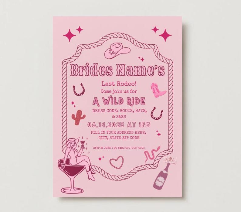 Last Rodeo Bachelorette Invitation: Western Cowgirl Canva Template ...