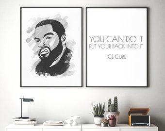 Ice Cube Printables, 2 Piece Print Set, Hip Hop Lyrics, Rapper Wall Art, Office Home Decor, Inspirational Sign, Instant Wall Art, Download