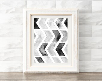 Arrow Pattern Print, Black and White Watercolor, Printable Wall Art