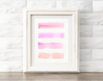 Printable Art, Watercolor Stripes, Pink Home Decor, Office Wall Art, Instant Download, Peach Pink Decor, Watercolor Print, Abstract Prints