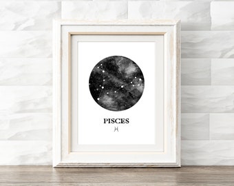 Pisces Wall Art, Constellation Sign, Horoscope Poster, Astrology Printable, Digital Download, Office Decor, Instant Printable, Gallery Wall