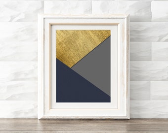Geometric Wall Art, Gold Navy Decor, Printable Art