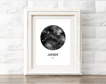 Aries Zodiac Sign, Astrology Poster, Horoscope Print, Constellation Art, Digital Download, Star Sign Print, Printable Wall Art, Office Decor