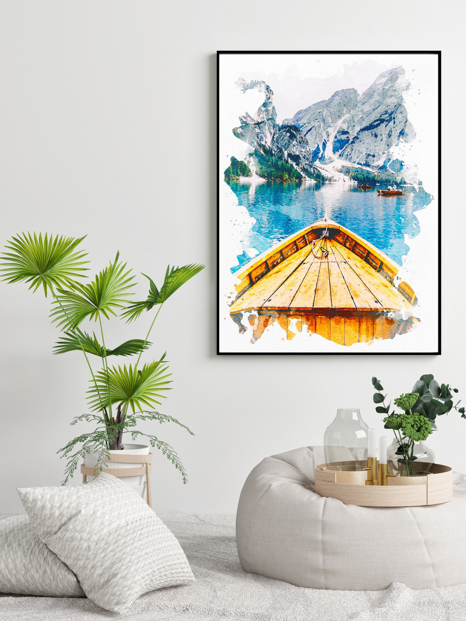 Digital Watercolor Painting, Printable Home Decor, Mountain Lake Print ...