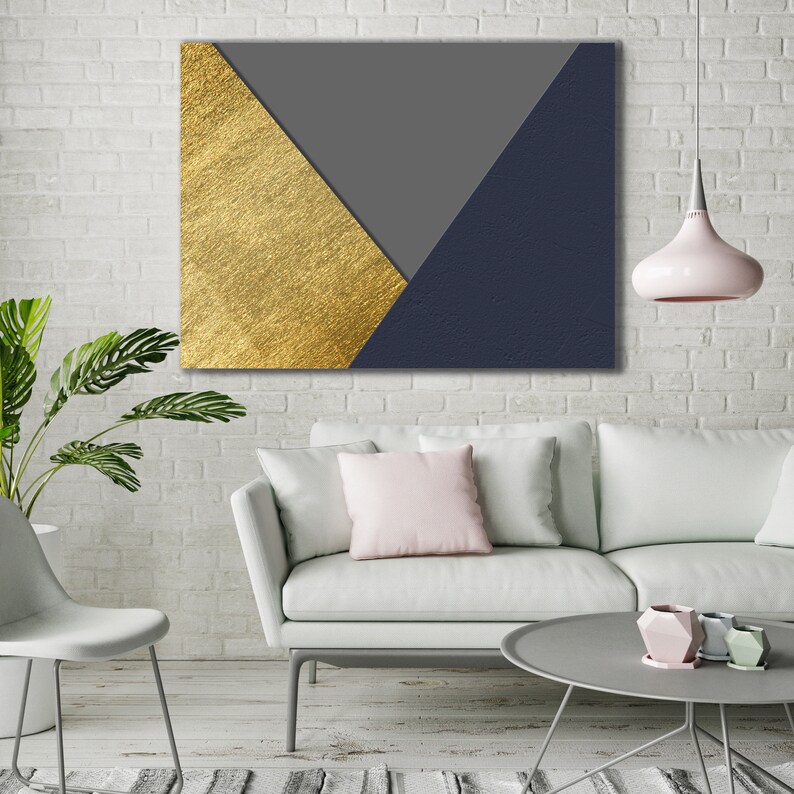 Geometric Wall Art Gold Navy Decor Printable Art Etsy
