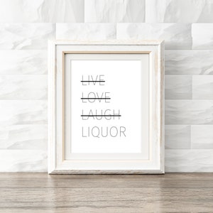 Afdrukbare barwagen, likeur live Laugh Love, instant woondecoratie, keukenprint, alcoholposter, digitale download, afdrukbaar bestand, wanddecor
